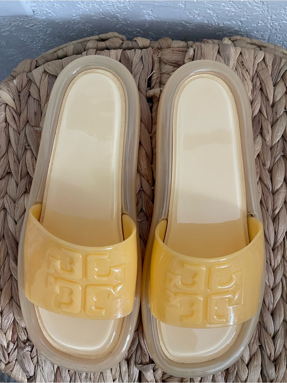 Tory Burch Yellow Patent Slide Mules